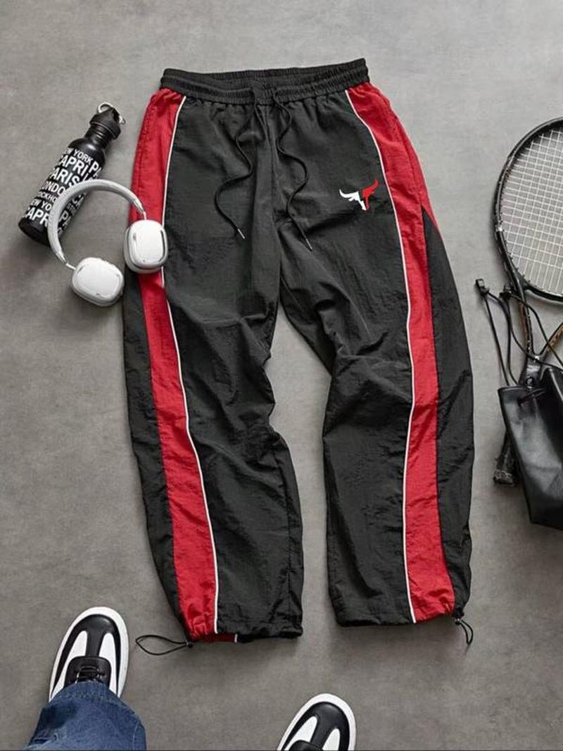 Men'S Casual Sporty Long Pants, Loose Fit Drawstring Cuff, Fashionable Print, Lightweight Fabric, Perfect for Daily Wear