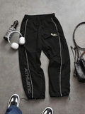 Men'S Casual Sporty Long Pants, Loose Fit Drawstring Cuff, Fashionable Print, Lightweight Fabric, Perfect for Daily Wear