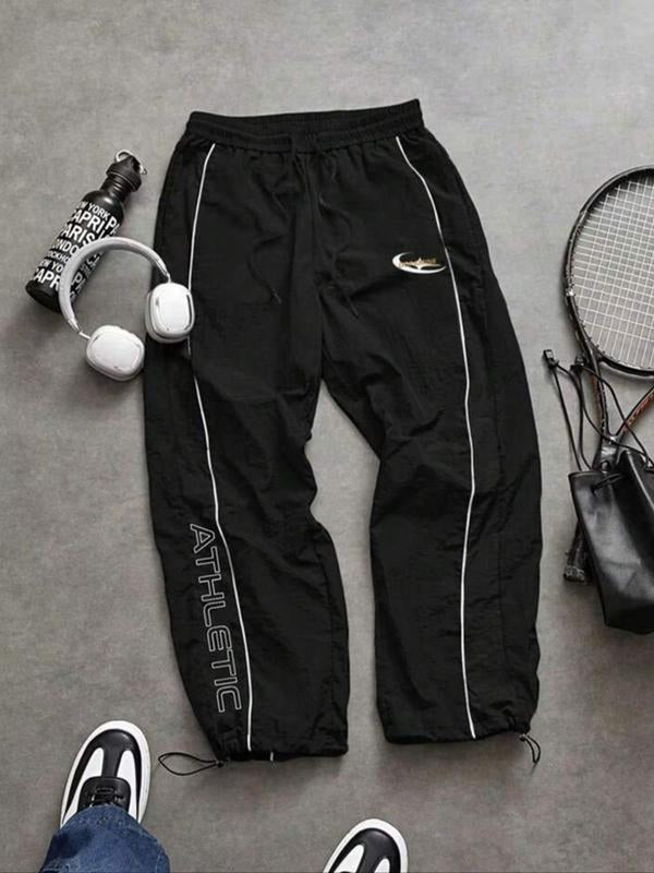 Men'S Casual Sporty Long Pants, Loose Fit Drawstring Cuff, Fashionable Print, Lightweight Fabric, Perfect for Daily Wear
