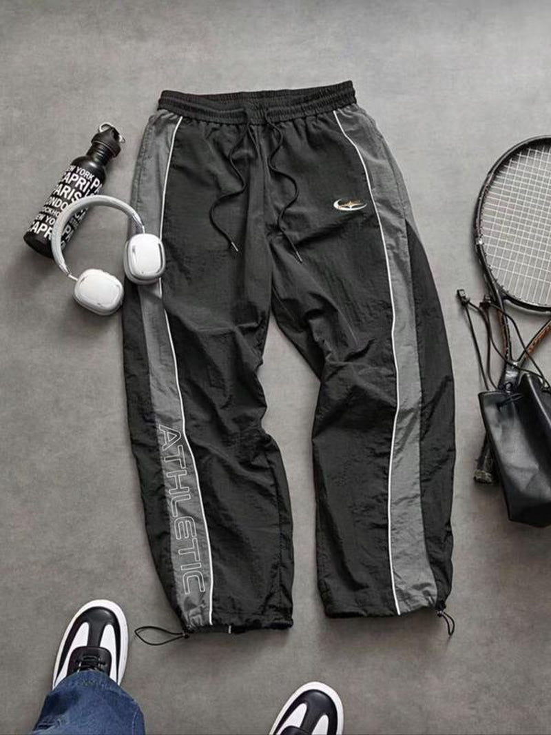 Men'S Casual Sporty Long Pants, Loose Fit Drawstring Cuff, Fashionable Print, Lightweight Fabric, Perfect for Daily Wear