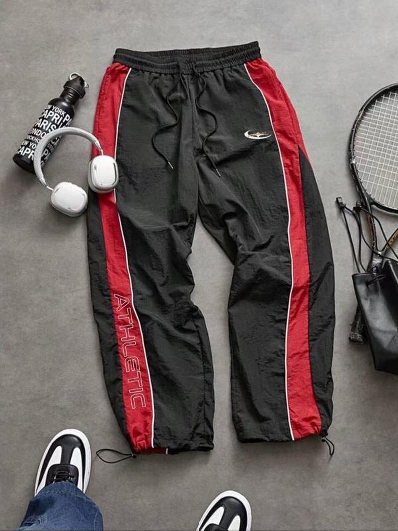 Men'S Casual Sporty Long Pants, Loose Fit Drawstring Cuff, Fashionable Print, Lightweight Fabric, Perfect for Daily Wear