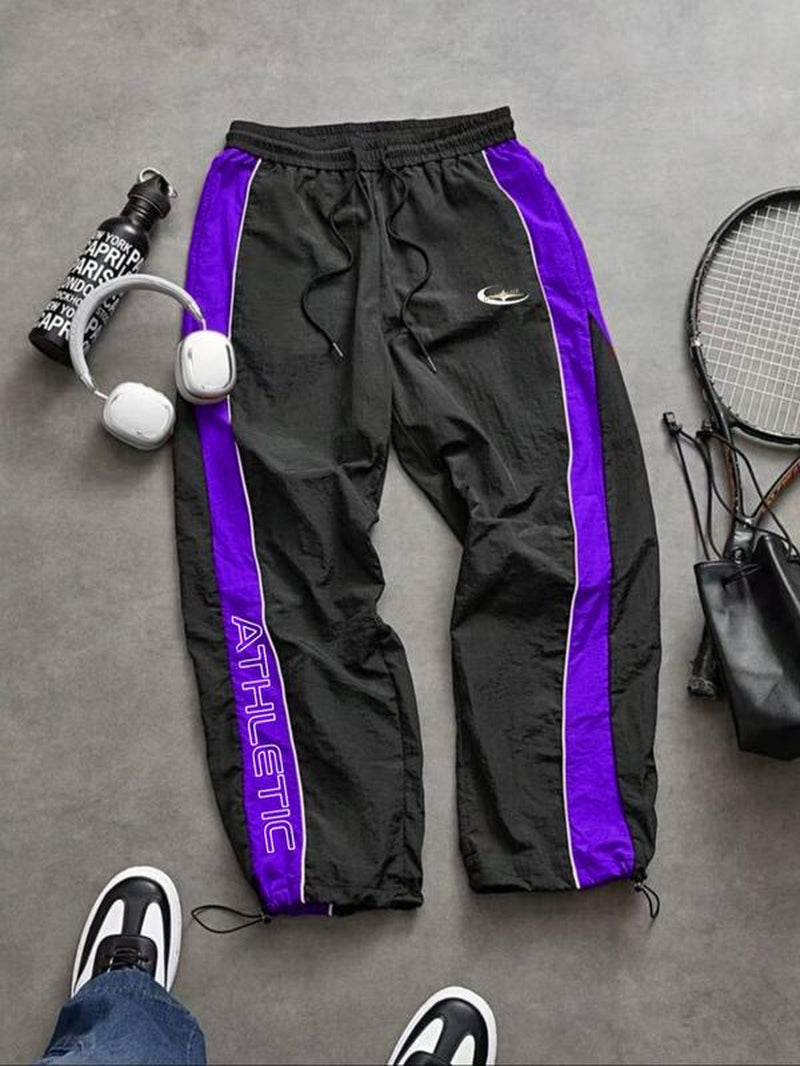 Men'S Casual Sporty Long Pants, Loose Fit Drawstring Cuff, Fashionable Print, Lightweight Fabric, Perfect for Daily Wear