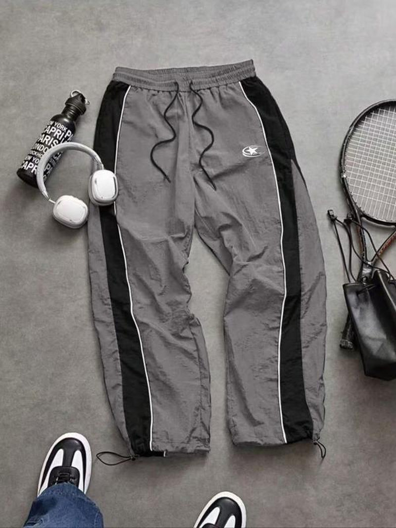 Men'S Casual Sporty Long Pants, Loose Fit Drawstring Cuff, Fashionable Print, Lightweight Fabric, Perfect for Daily Wear
