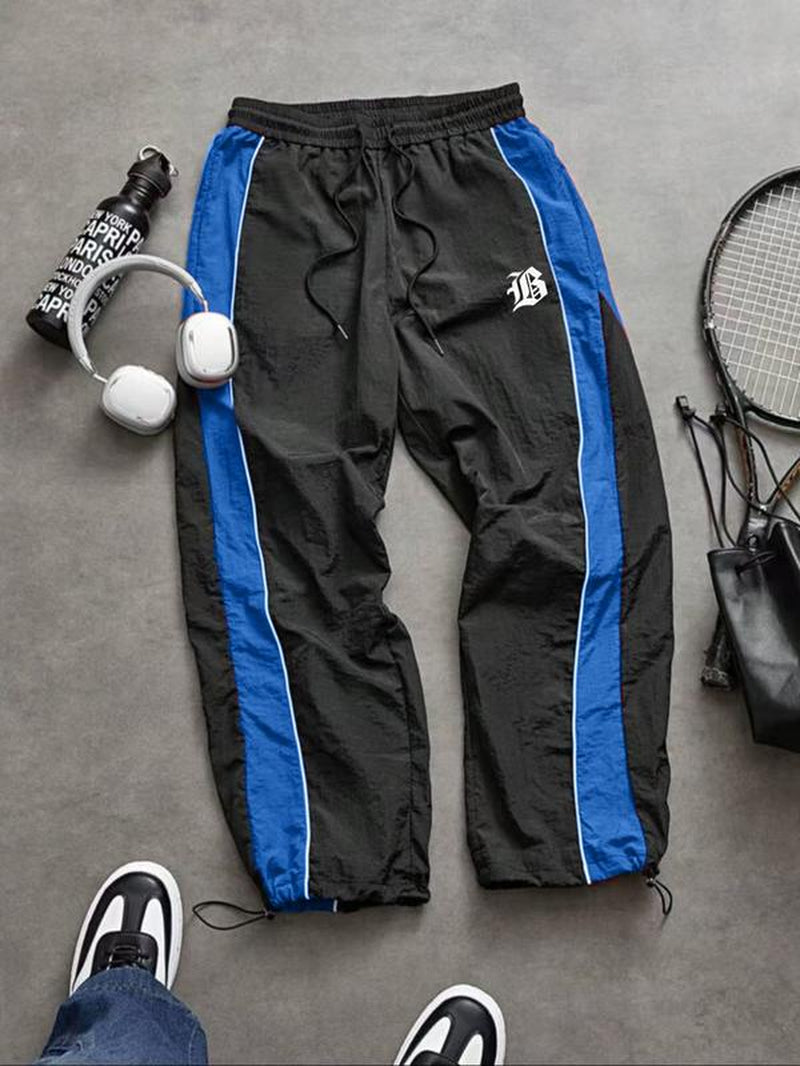 Men'S Casual Sporty Long Pants, Loose Fit Drawstring Cuff, Fashionable Print, Lightweight Fabric, Perfect for Daily Wear