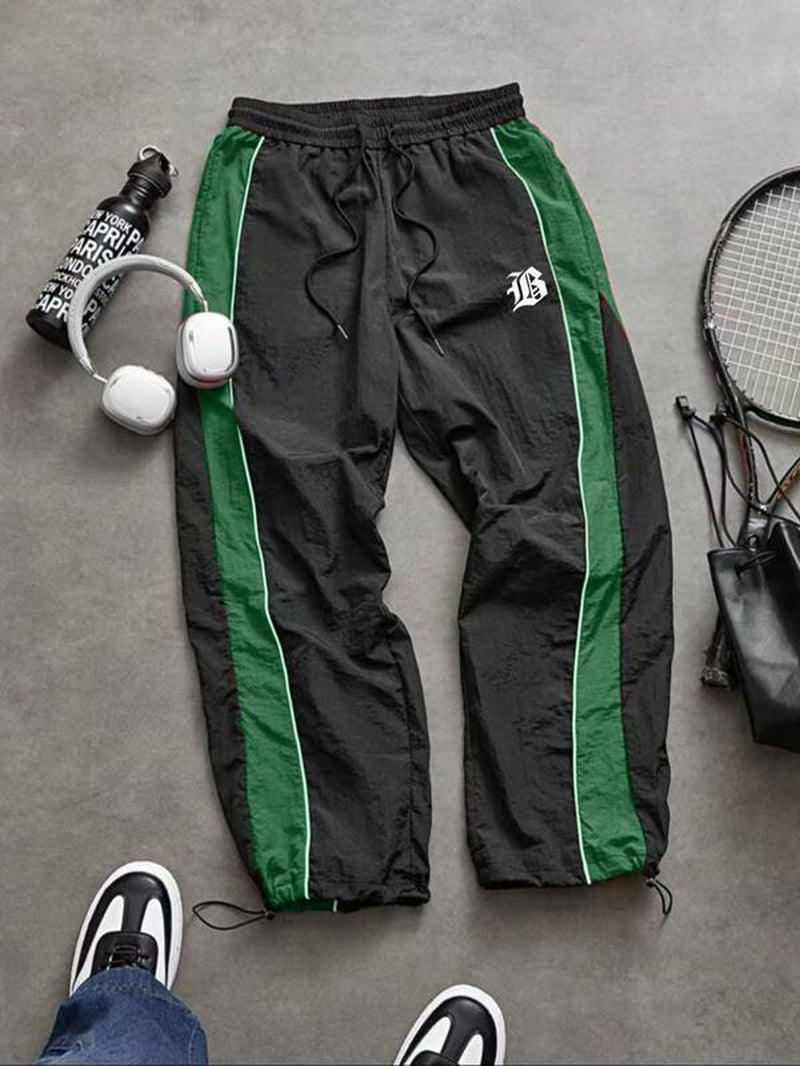 Men'S Casual Sporty Long Pants, Loose Fit Drawstring Cuff, Fashionable Print, Lightweight Fabric, Perfect for Daily Wear