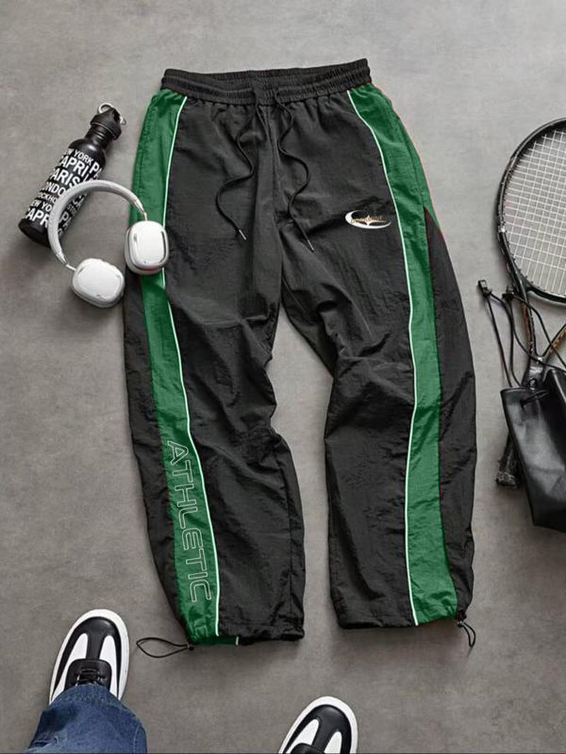 Men'S Casual Sporty Long Pants, Loose Fit Drawstring Cuff, Fashionable Print, Lightweight Fabric, Perfect for Daily Wear