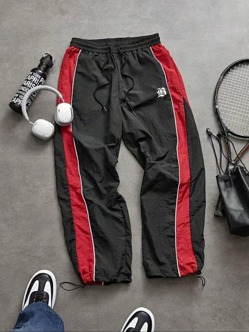 Men'S Casual Sporty Long Pants, Loose Fit Drawstring Cuff, Fashionable Print, Lightweight Fabric, Perfect for Daily Wear